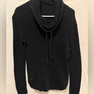 Lauren Ralph Lauren Women's M / L Solid Black Waffle Knit Cowl Neck Sweater